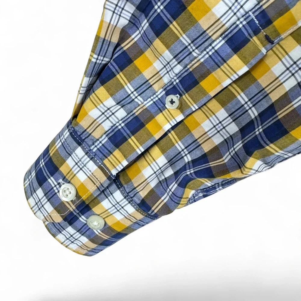 Banana Republic Soft Wash Mens Large Blue Yellow Plaid‎ Cotton Button Down Shirt